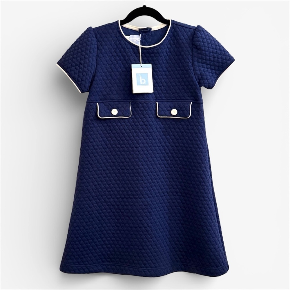 NWT Bella Bliss Navy Quilted Dress Girls 7 Button Back Classic Preppy